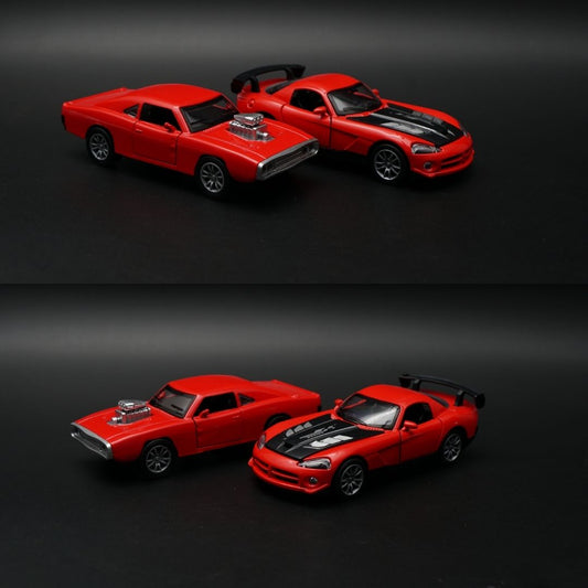 1:36 Diecast Car Combo Set | Red Supercharged Muscle Car + Sports Coupe -  Kunju Vandi