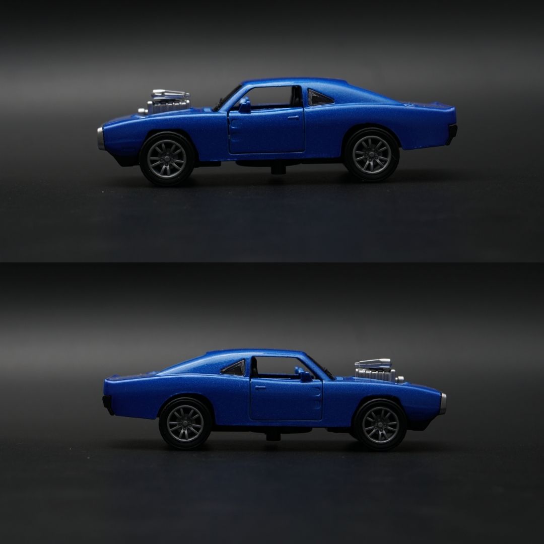 1:36 Diecast Dodge Charger | Blue with Exposed Engine Blower | Collector's Model -  Kunju Vandi