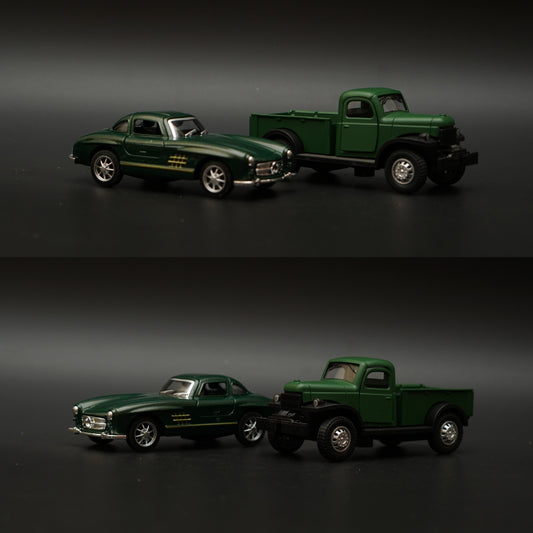 1:36 Dodge Power Wagon , Benz 300SL Combo (Green,Green) -  Kunju Vandi  