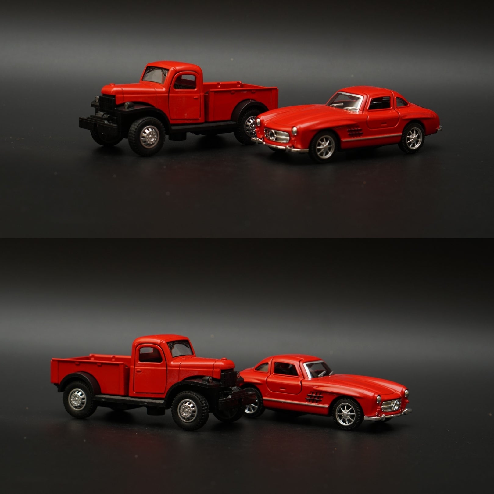1:36 Dodge Power Wagon , Benz 300SL Combo (Red,Red) -  Kunju Vandi  