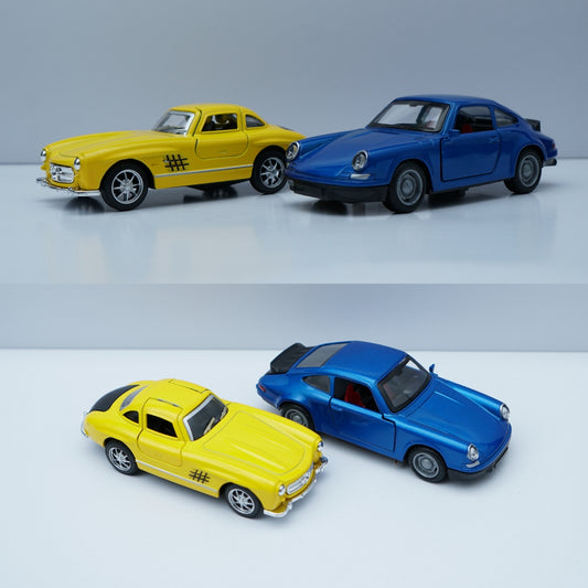 1:36  Porsche 911  & Mercedes-Benz 300SL Diecast Combo (Blue & Yellow) -  Kunju Vandi  
