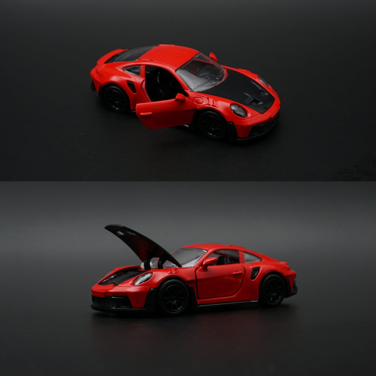 1:36 Porsche 911 Turbo S Diecast — Guards Red | Black Carbon Hood | Sport Edition -  Kunju Vandi  