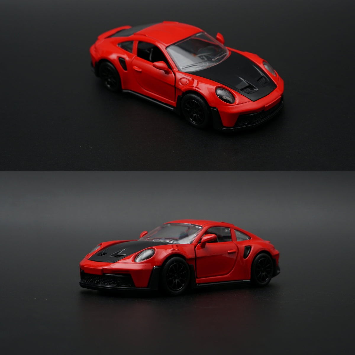 1:36 Porsche 911 Turbo S Diecast — Guards Red | Black Carbon Hood | Sport Edition -  Kunju Vandi  