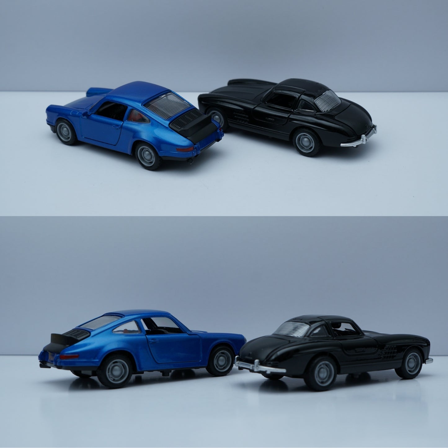 1:36 Scale Diecast Classic Pair – Porsche 911 Style & Mercedes-Benz 300SL Coupe Models (Blue & Black) -  Kunju Vandi  
