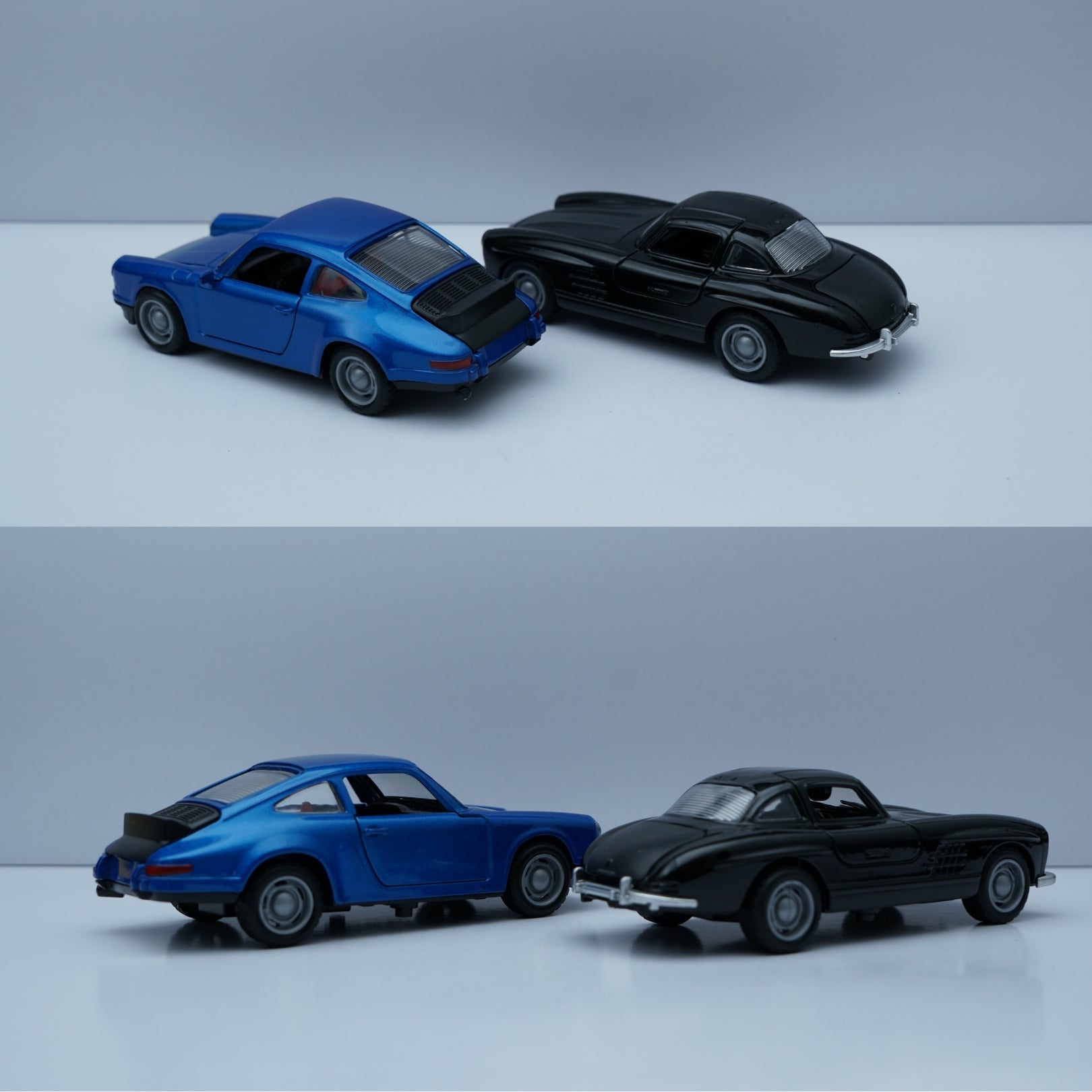 1:36 Scale Diecast Classic Pair – Porsche 911 Style & Mercedes-Benz 300SL Coupe Models (Blue & Black) -  Kunju Vandi  
