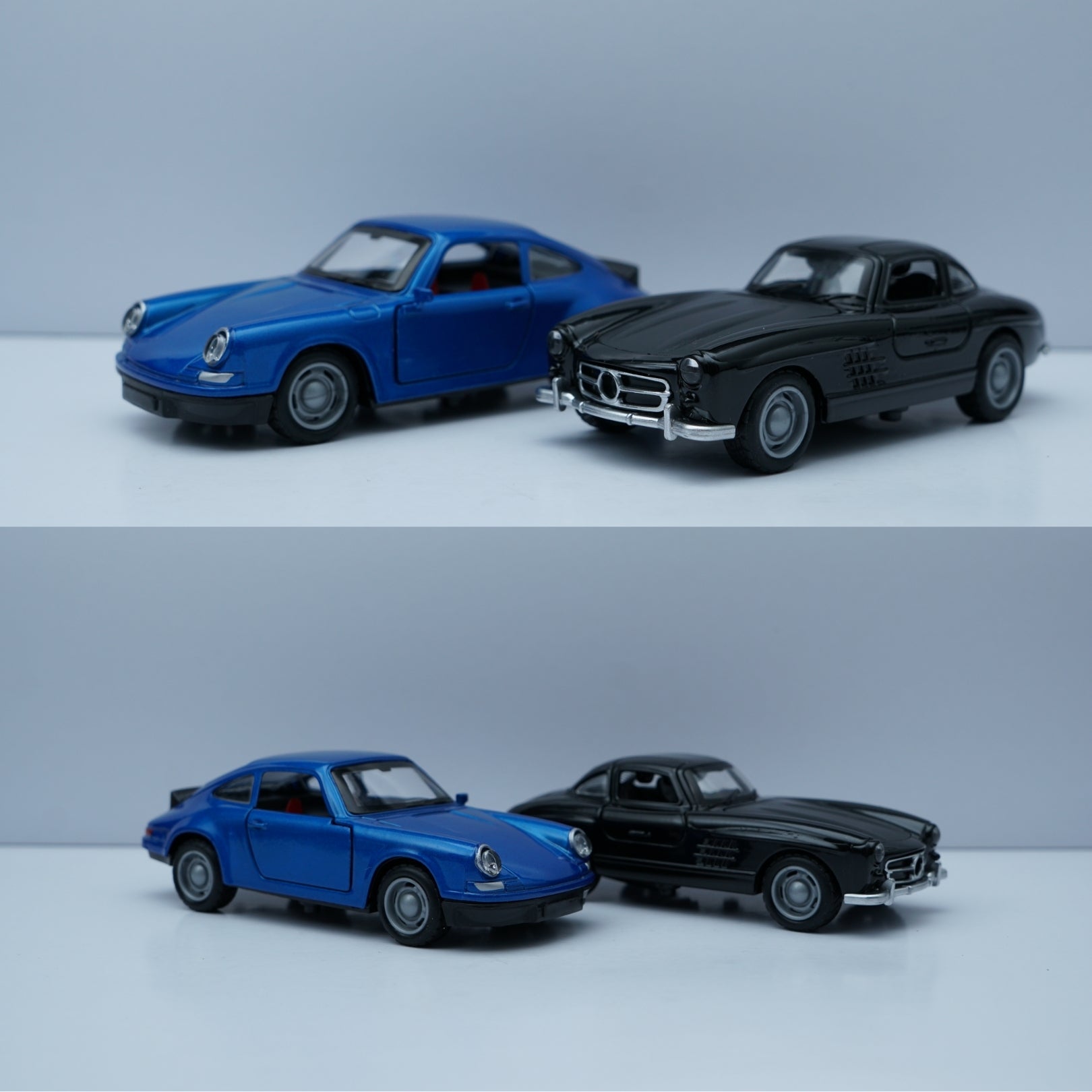 1:36 Scale Diecast Classic Pair – Porsche 911 Style & Mercedes-Benz 300SL Coupe Models (Blue & Black) -  Kunju Vandi  