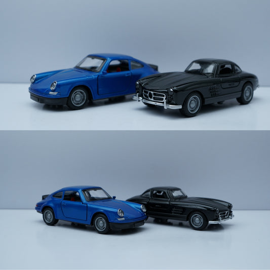 1:36 Scale Diecast Classic Pair – Porsche 911 Style & Mercedes-Benz 300SL Coupe Models (Blue & Black) -  Kunju Vandi  