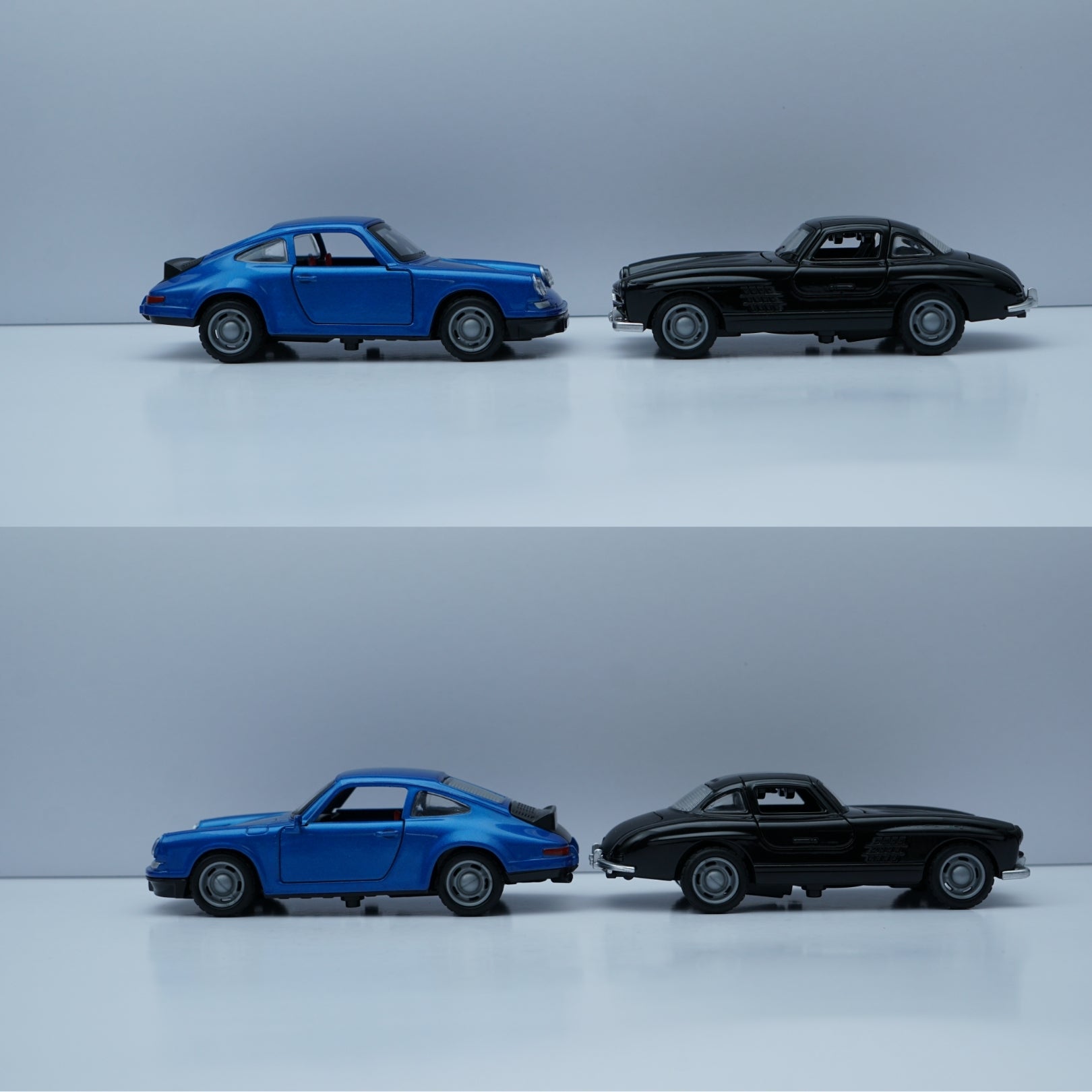 1:36 Scale Diecast Classic Pair – Porsche 911 Style & Mercedes-Benz 300SL Coupe Models (Blue & Black) -  Kunju Vandi  