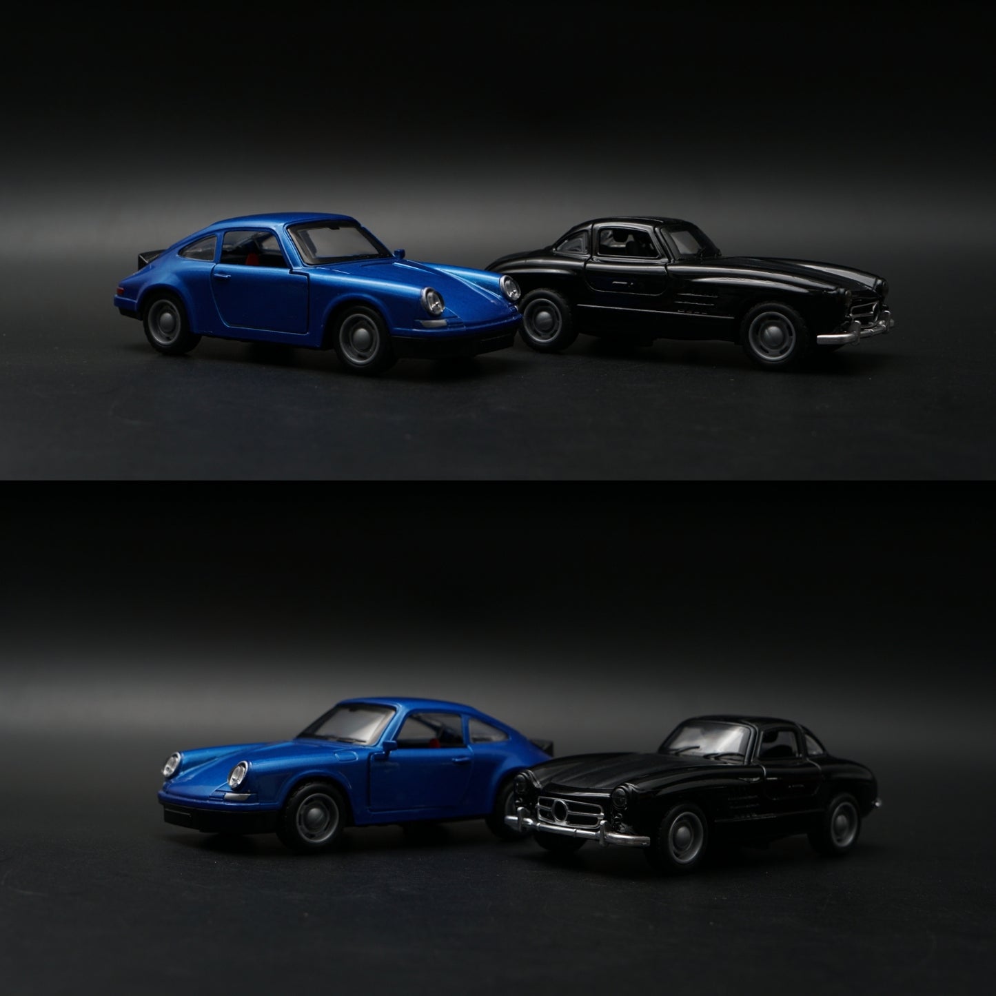 1:36 Scale Diecast Classic Pair – Porsche 911 Style & Mercedes-Benz 300SL Coupe Models (Blue & Black) -  Kunju Vandi