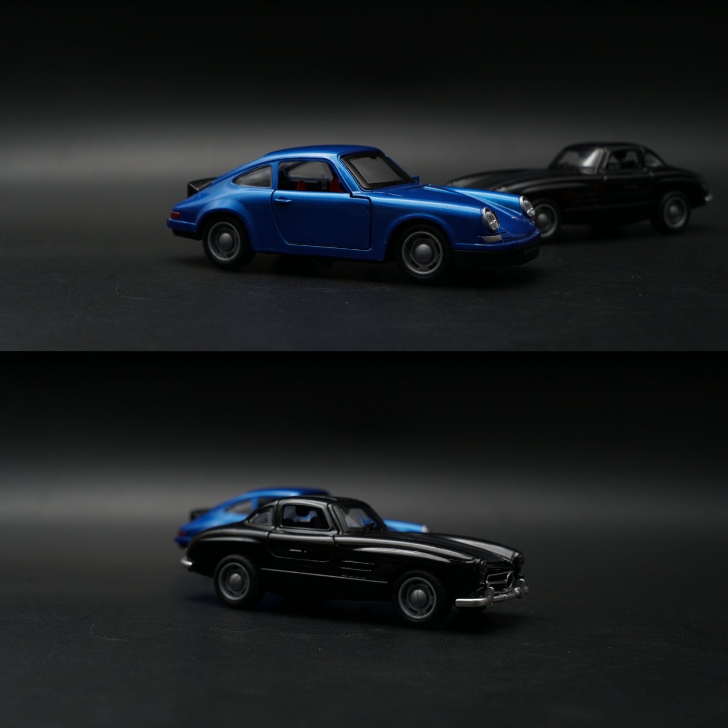 1:36 Scale Diecast Classic Pair – Porsche 911 Style & Mercedes-Benz 300SL Coupe Models (Blue & Black) -  Kunju Vandi