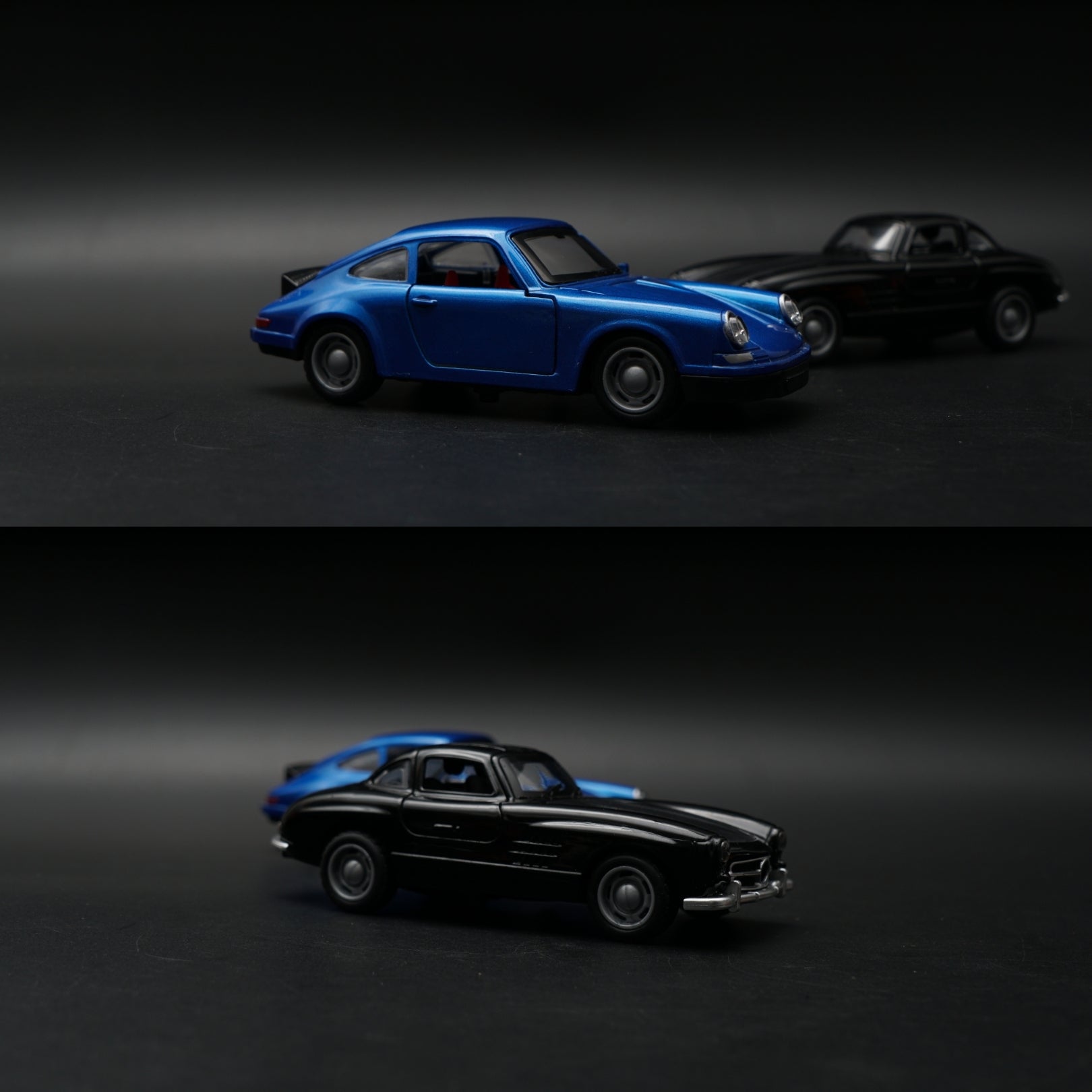 1:36 Scale Diecast Classic Pair – Porsche 911 Style & Mercedes-Benz 300SL Coupe Models (Blue & Black) -  Kunju Vandi