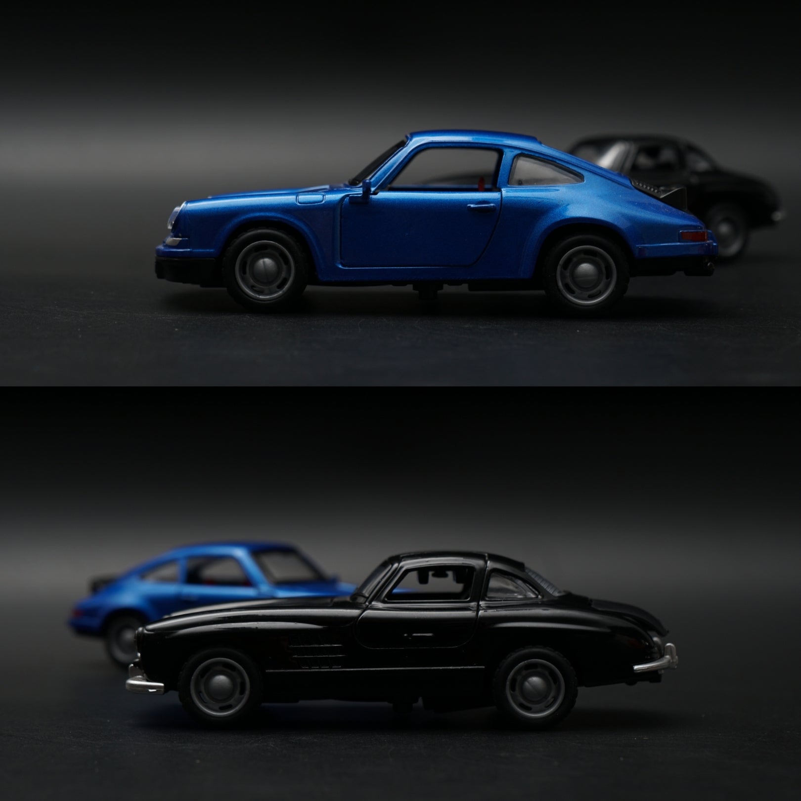 1:36 Scale Diecast Classic Pair – Porsche 911 Style & Mercedes-Benz 300SL Coupe Models (Blue & Black) -  Kunju Vandi