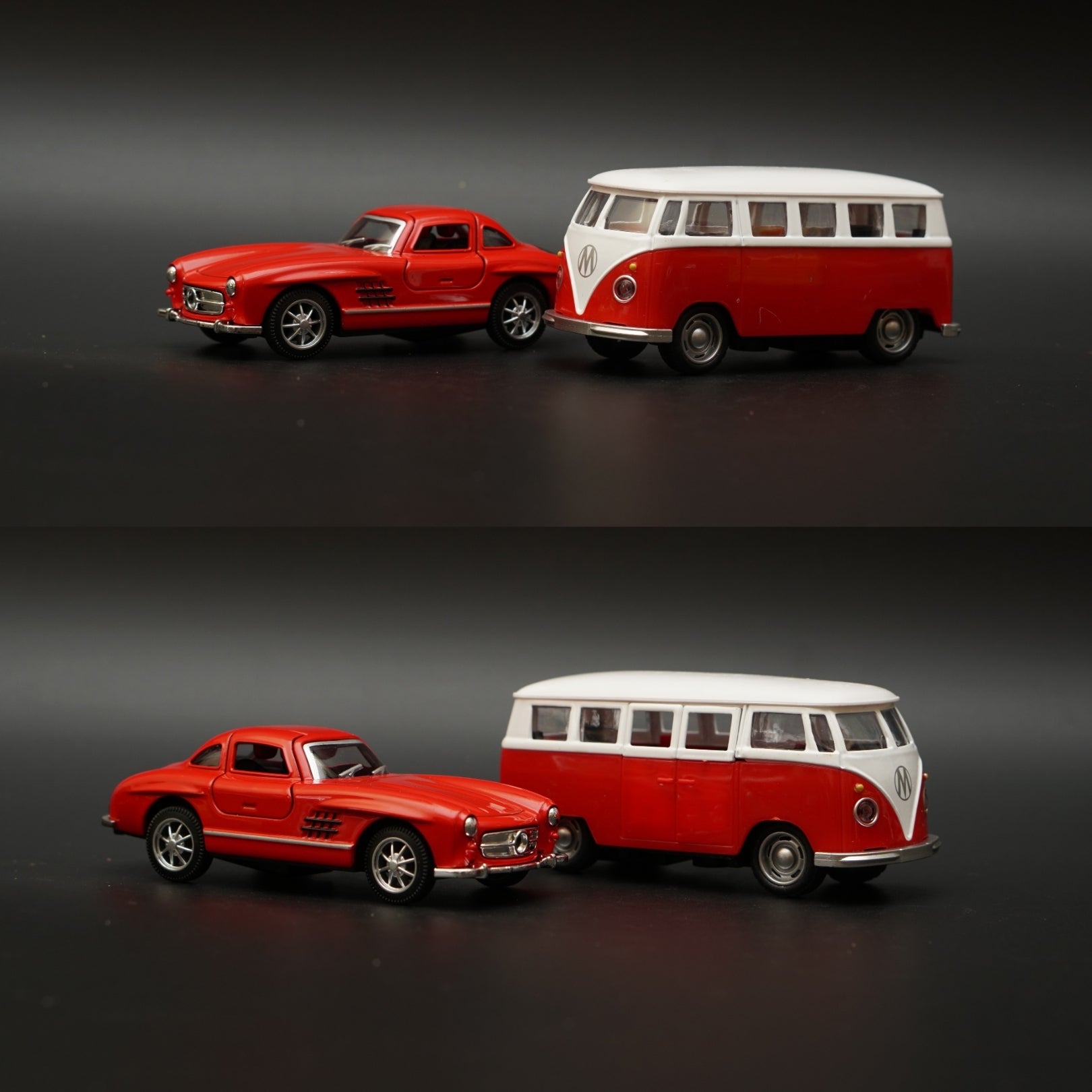 1:36 Volkswagen T1 Bus , Benz 300SL Combo (Red,Red) -  Kunju Vandi  