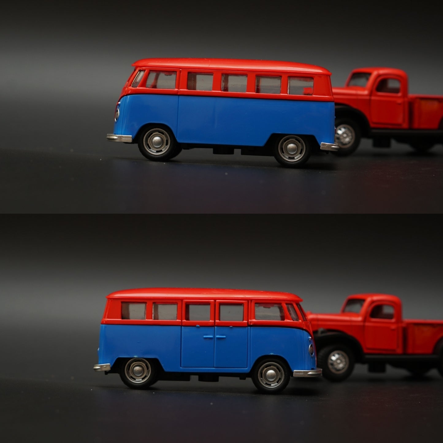 1:36 Volkswagen T1 Bus ,Dodge Power Wagon Combo (Red,Red) -  Kunju Vandi  