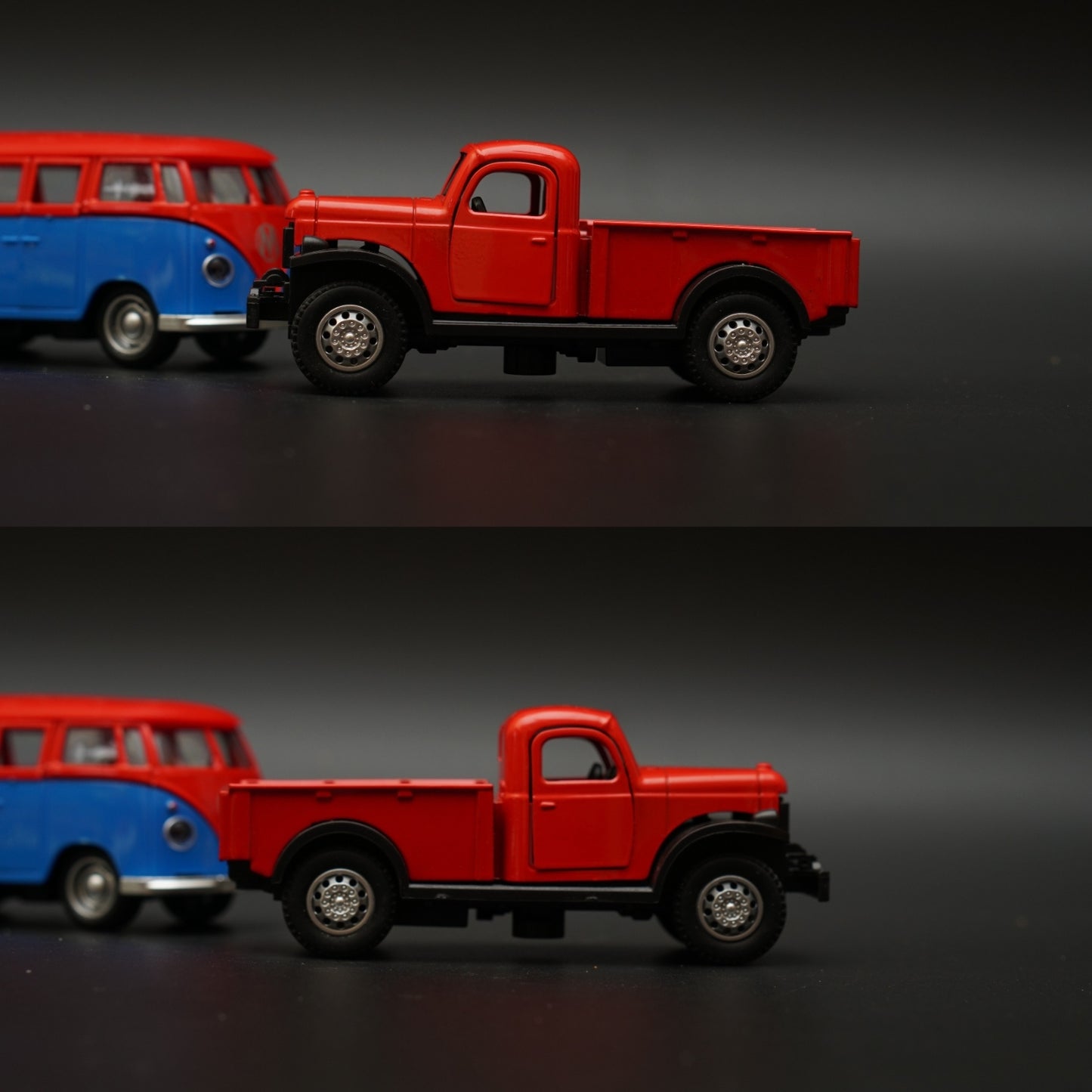 1:36 Volkswagen T1 Bus ,Dodge Power Wagon Combo (Red,Red) -  Kunju Vandi  