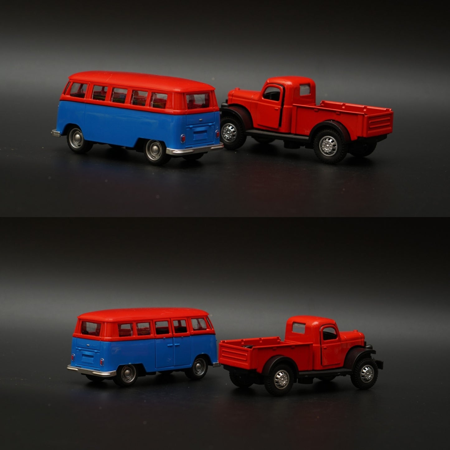 1:36 Volkswagen T1 Bus ,Dodge Power Wagon Combo (Red,Red) -  Kunju Vandi  