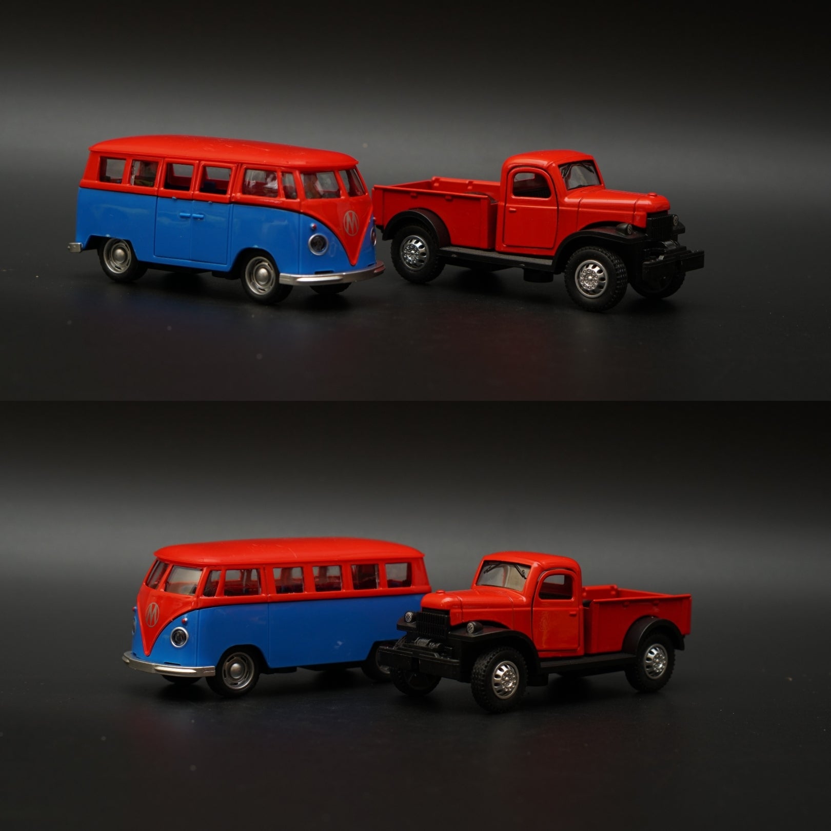 1:36 Volkswagen T1 Bus ,Dodge Power Wagon Combo (Red,Red) -  Kunju Vandi  