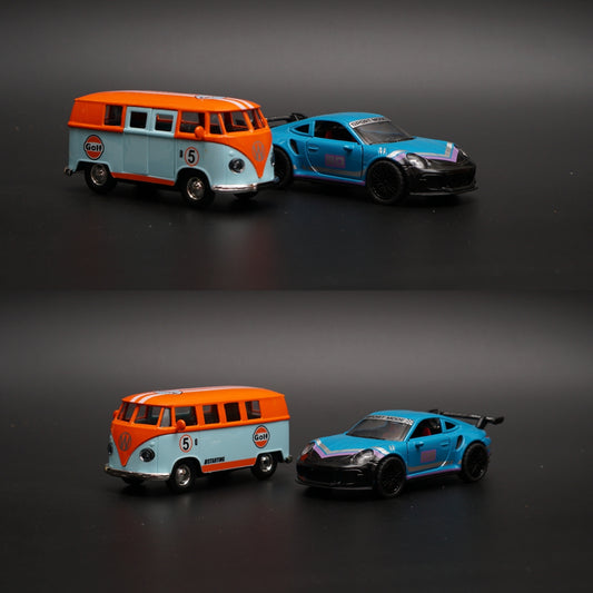 1:36 Volkswagen T1, Porsche Diecast combo (Orange Top,Blue) -  Kunju Vandi  