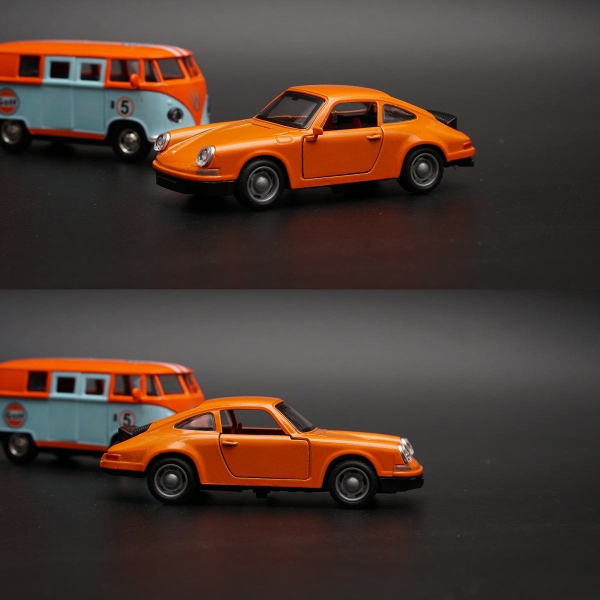 1:36 Volkswagen T1 , Porsche Diecast combo (OrangeTop,orange) -  Kunju Vandi  