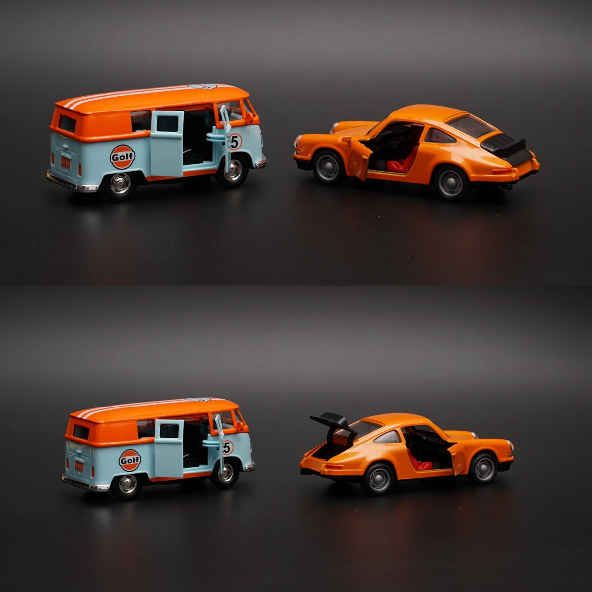 1:36 Volkswagen T1 , Porsche Diecast combo (OrangeTop,orange) -  Kunju Vandi  