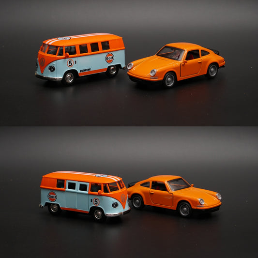 1:36 Volkswagen T1 , Porsche Diecast combo (OrangeTop,orange) -  Kunju Vandi  