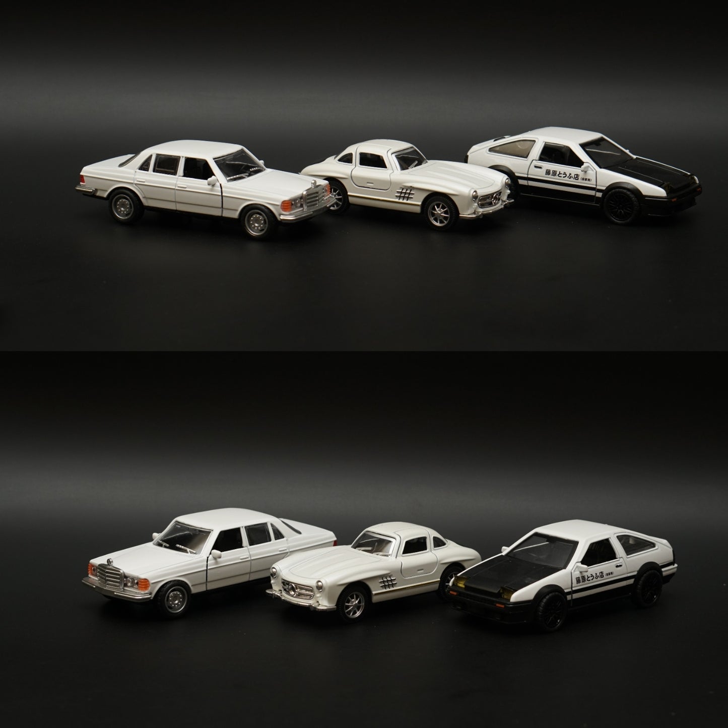 1:36 W123 ,300SL ,Ae86 Diecast Combo (White) -  Kunju Vandi  