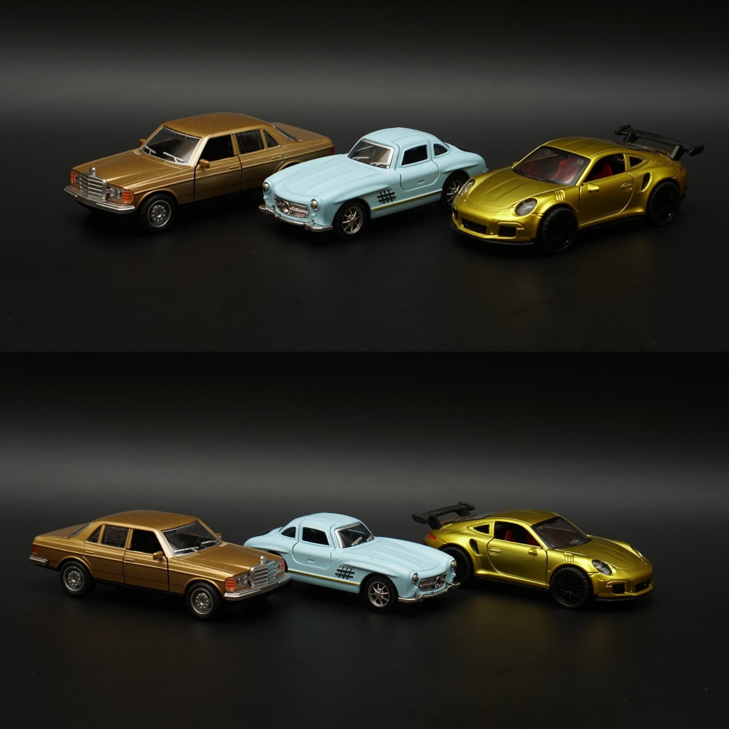 1:36 W123 , 300SL , Porsche Diecast Combo (Gold,Blue,Gold) -  Kunju Vandi  