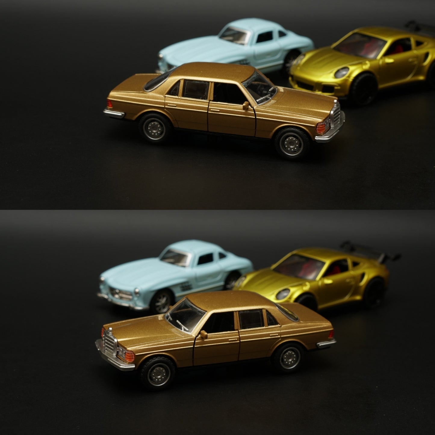 1:36 W123 , 300SL , Porsche Diecast Combo (Gold,Blue,Gold) -  Kunju Vandi  