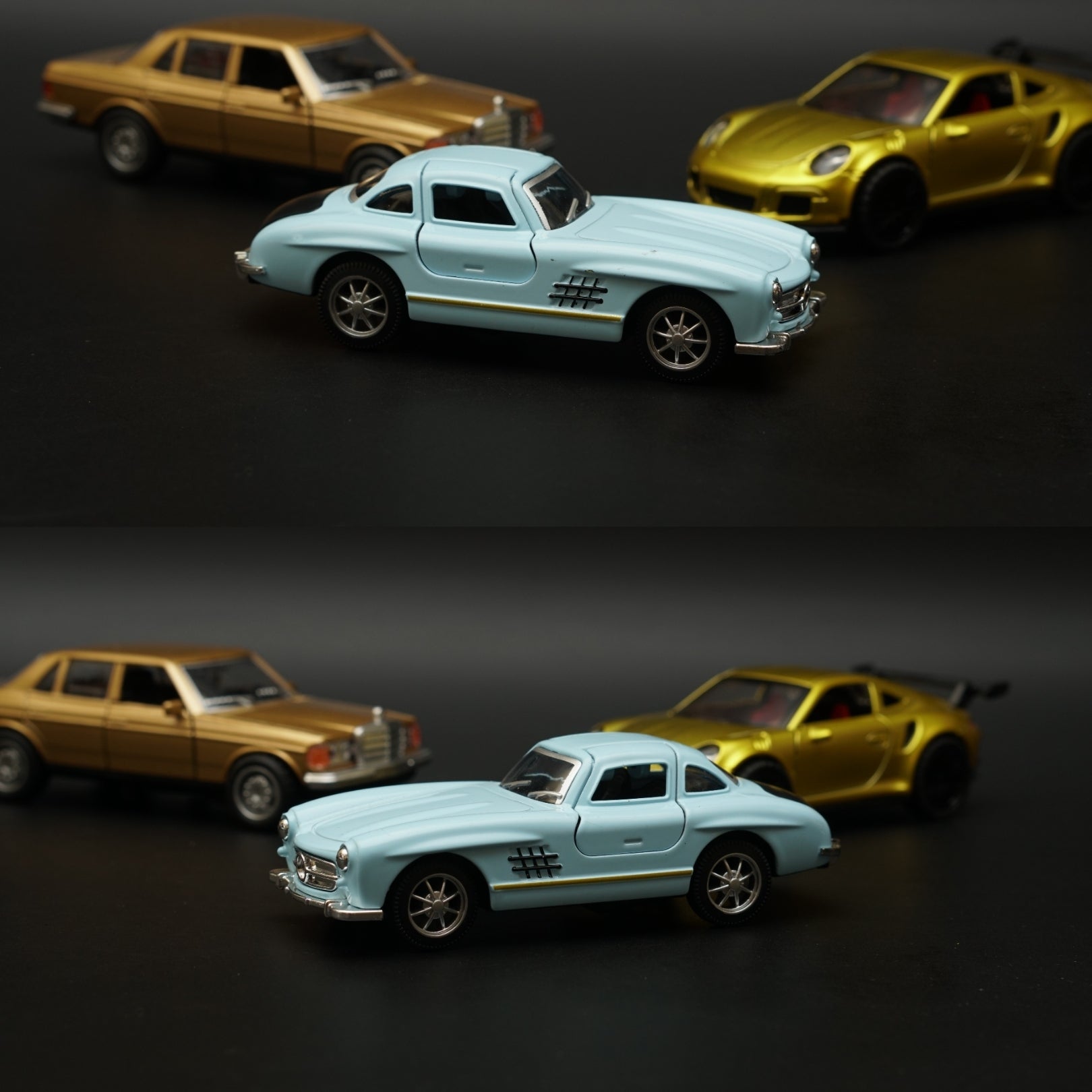 1:36 W123 , 300SL , Porsche Diecast Combo (Gold,Blue,Gold) -  Kunju Vandi  