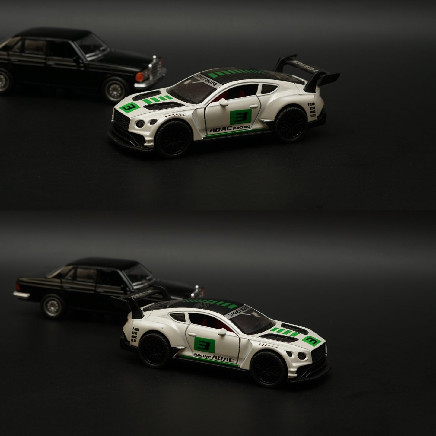 1:36 W123 , Bentley Diecast Combo (Black, Green Livery) -  Kunju Vandi  
