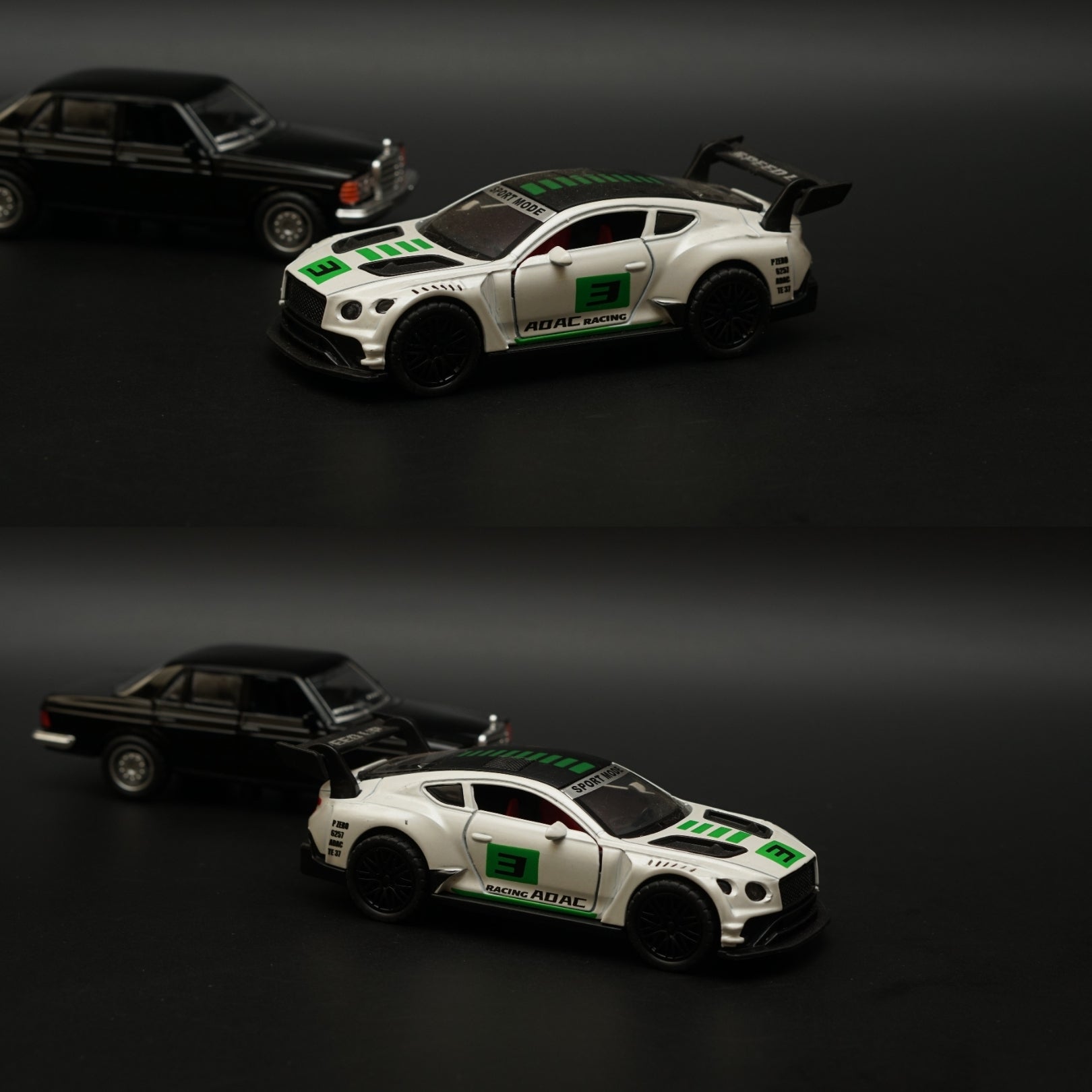1:36 W123 , Bentley Diecast Combo (Black, Green Livery) -  Kunju Vandi  