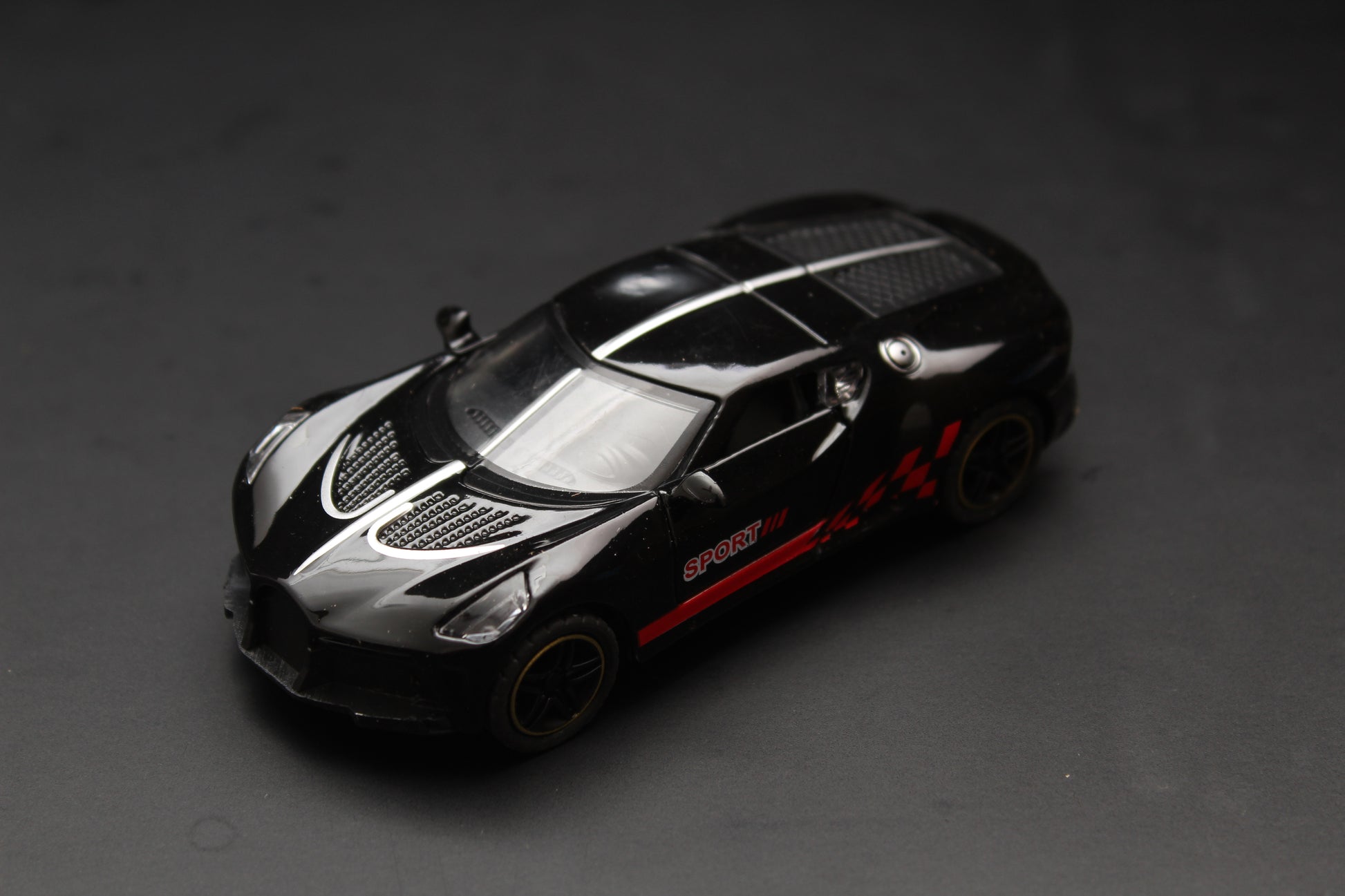 1:43 Bugatti Black Strips Metal Body -  Kunju Vandi  