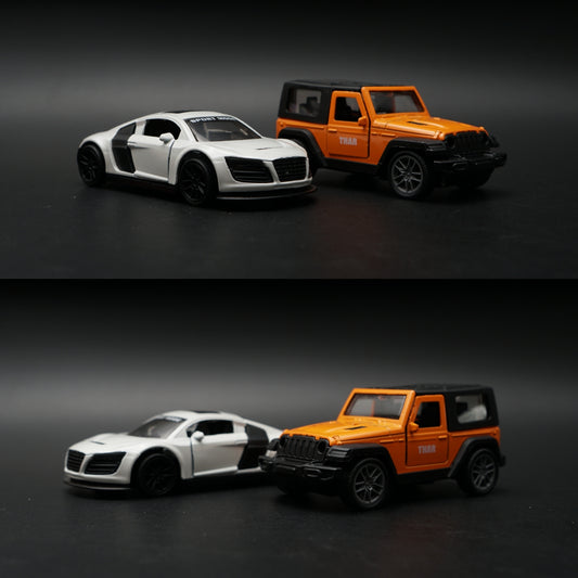 1:43 Diecast 2-Car Set | Audi R8 Sport White + Mahindra Thar Orange & Black -  Kunju Vandi