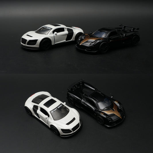 1:43 Diecast 2-Car Set | Audi R8 Sport White + Pagani Zonda Black & Gold -  Kunju Vandi