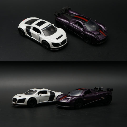 1:43 Diecast 2-Car Set | Audi R8 Sport White + Pagani Zonda Deep Purple & Red -  Kunju Vandi