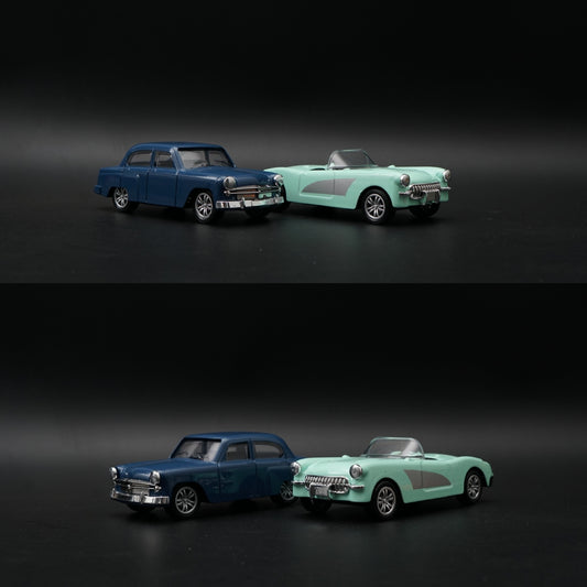 1:43 Diecast 2-Car Set | Classic Navy Sedan + Mint Green Corvette Roadster -  Kunju Vandi  