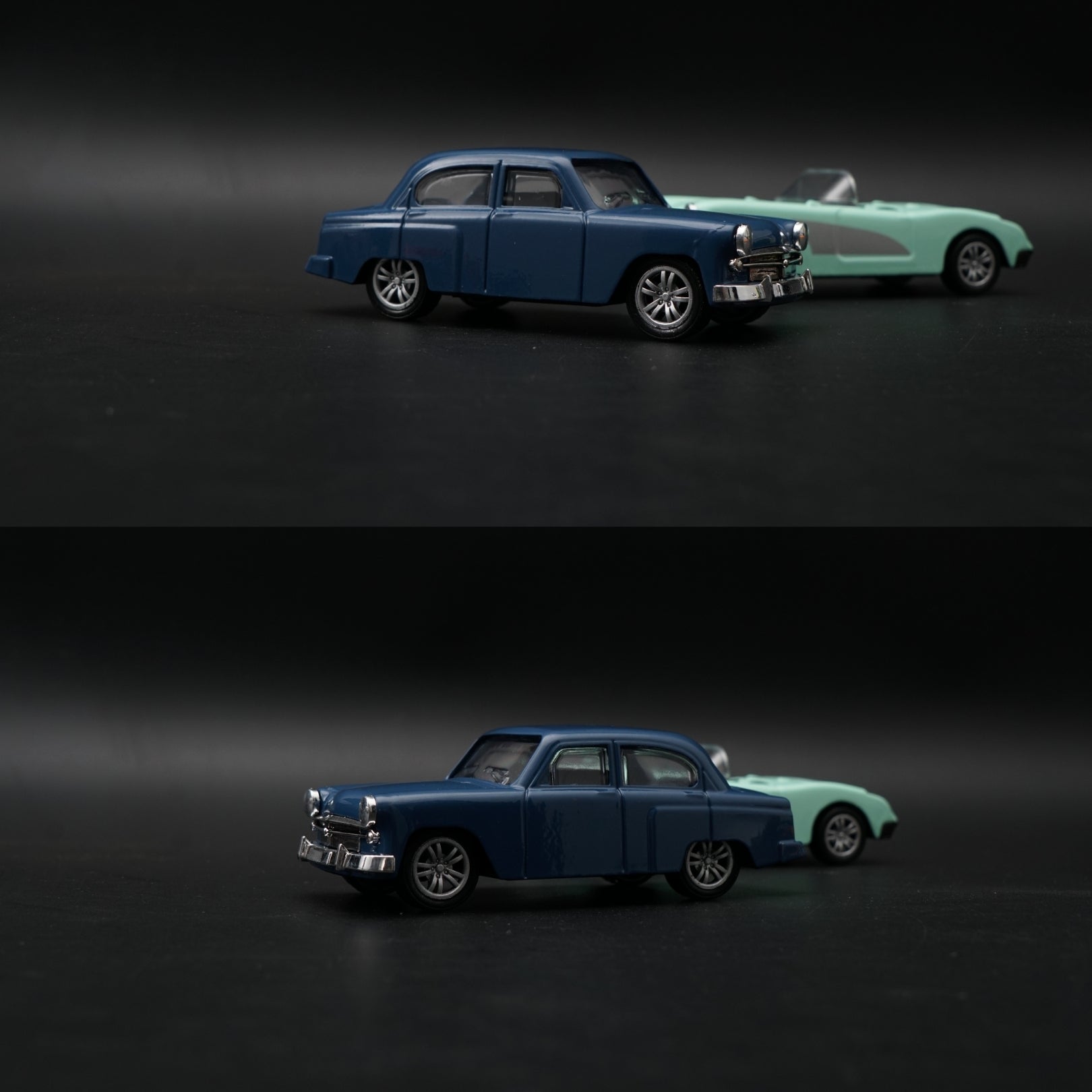 1:43 Diecast 2-Car Set | Classic Navy Sedan + Mint Green Corvette Roadster -  Kunju Vandi  