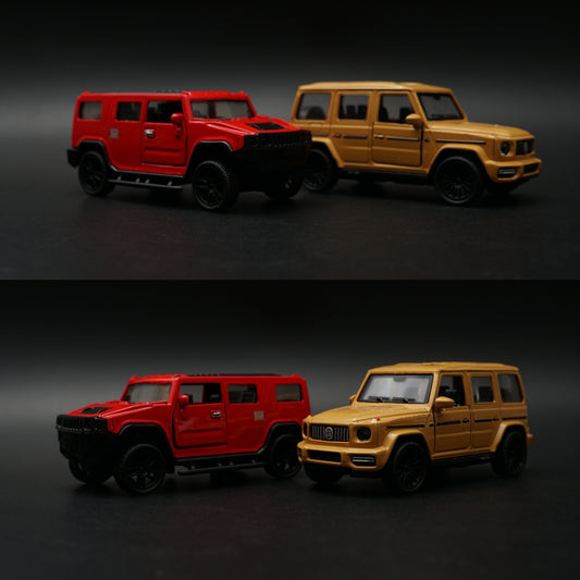 1:43 Diecast 2-Car Set | Hummer H2 Red + Mercedes-AMG G63 Matte Gold | Opening Doors -  Kunju Vandi
