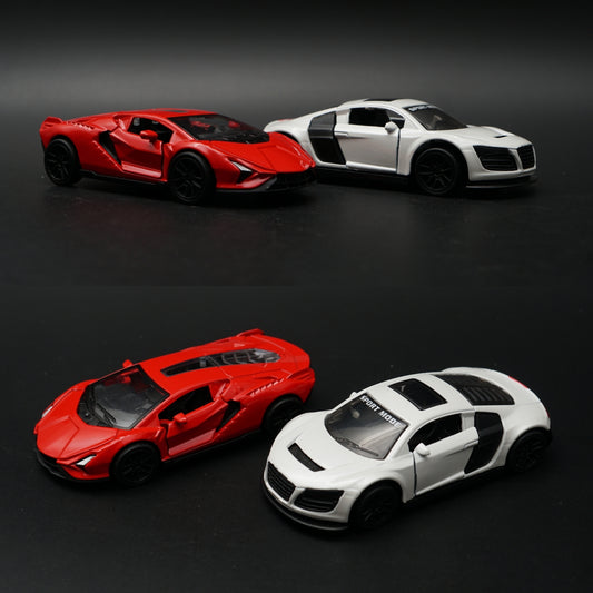 1:43 Diecast 2-Car Set | Lamborghini Revuelto Red + Audi R8 Sport Mode Pearl White -  Kunju Vandi