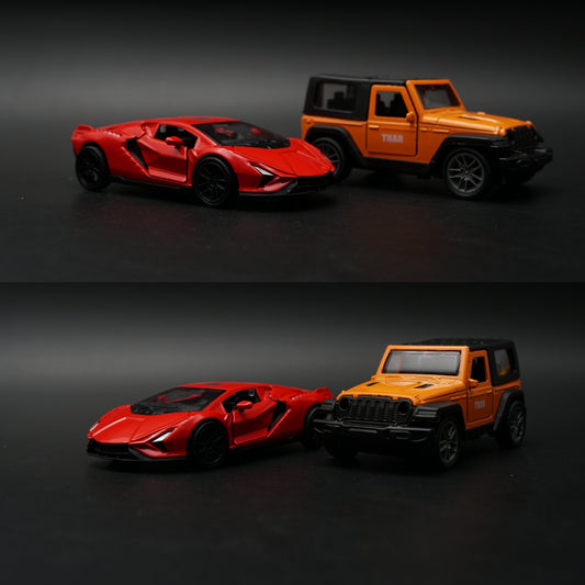 1:43 Diecast 2-Car Set | Lamborghini Revuelto Red + Mahindra Thar Orange & Black -  Kunju Vandi