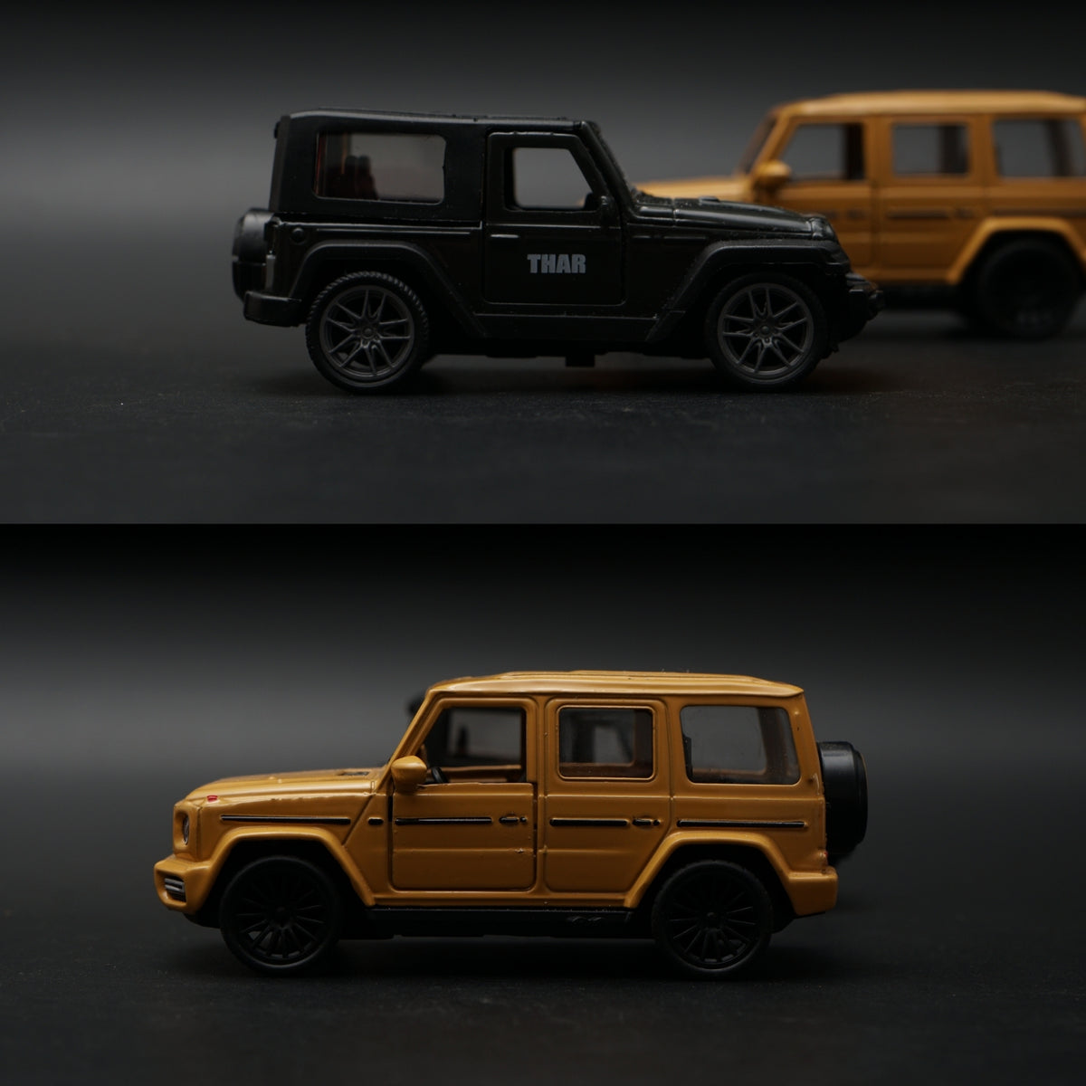 1:43 Diecast 2-Car Set | Mahindra Thar Black + Mercedes-AMG G63 Matte Gold -  Kunju Vandi