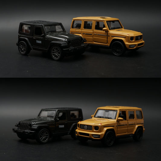 1:43 Diecast 2-Car Set | Mahindra Thar Black + Mercedes-AMG G63 Matte Gold -  Kunju Vandi