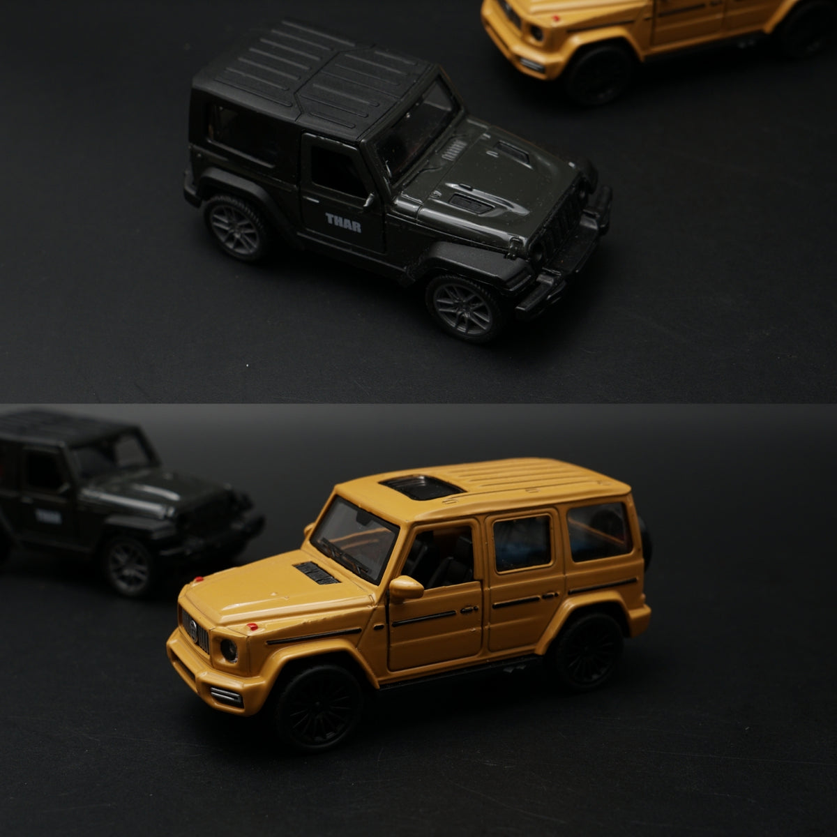 1:43 Diecast 2-Car Set | Mahindra Thar Black + Mercedes-AMG G63 Matte Gold -  Kunju Vandi