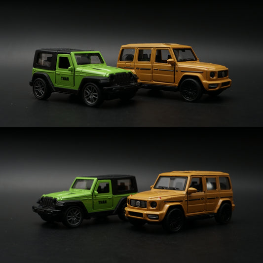 1:43 Diecast 2-Car Set | Mahindra Thar Lime Green + Mercedes-AMG G63 Matte Gold -  Kunju Vandi