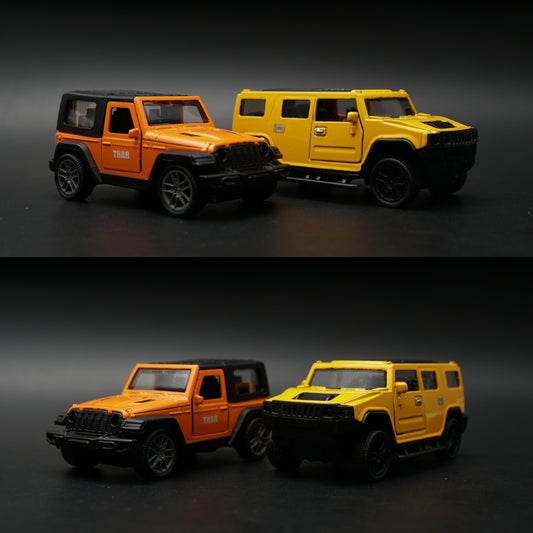 1:43 Diecast 2-Car Set | Mahindra Thar Orange + Hummer H2 Yellow | Off-Road Duo -  Kunju Vandi
