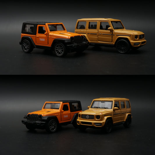 1:43 Diecast 2-Car Set | Mahindra Thar Orange + Mercedes-AMG G63 Matte Gold -  Kunju Vandi