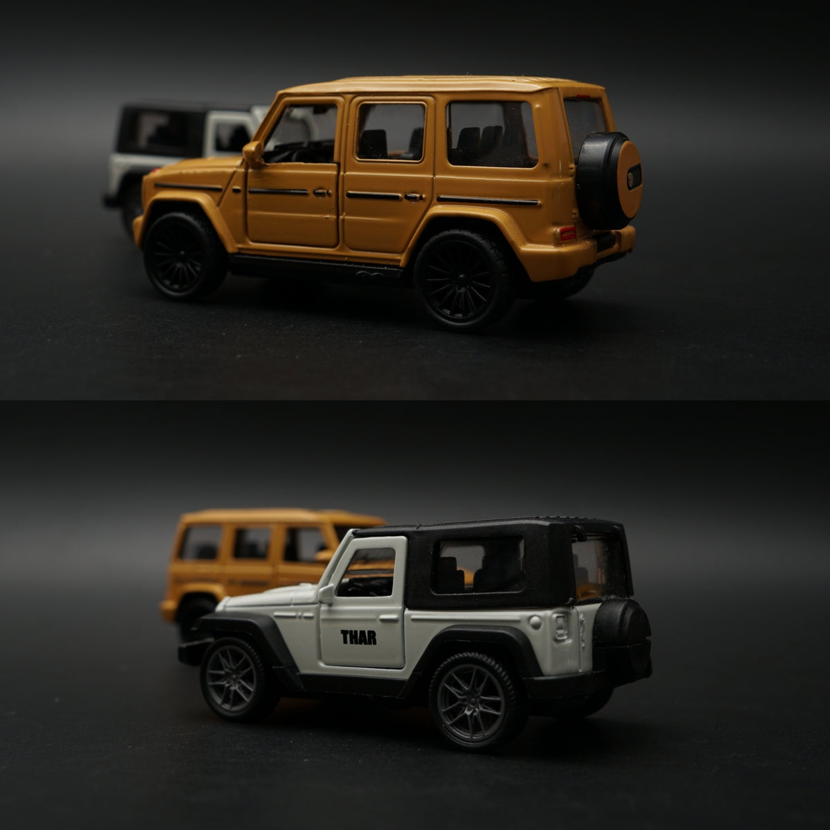 1:43 Diecast 2-Car Set | Mahindra Thar White + Mercedes-AMG G63 Matte Gold -  Kunju Vandi