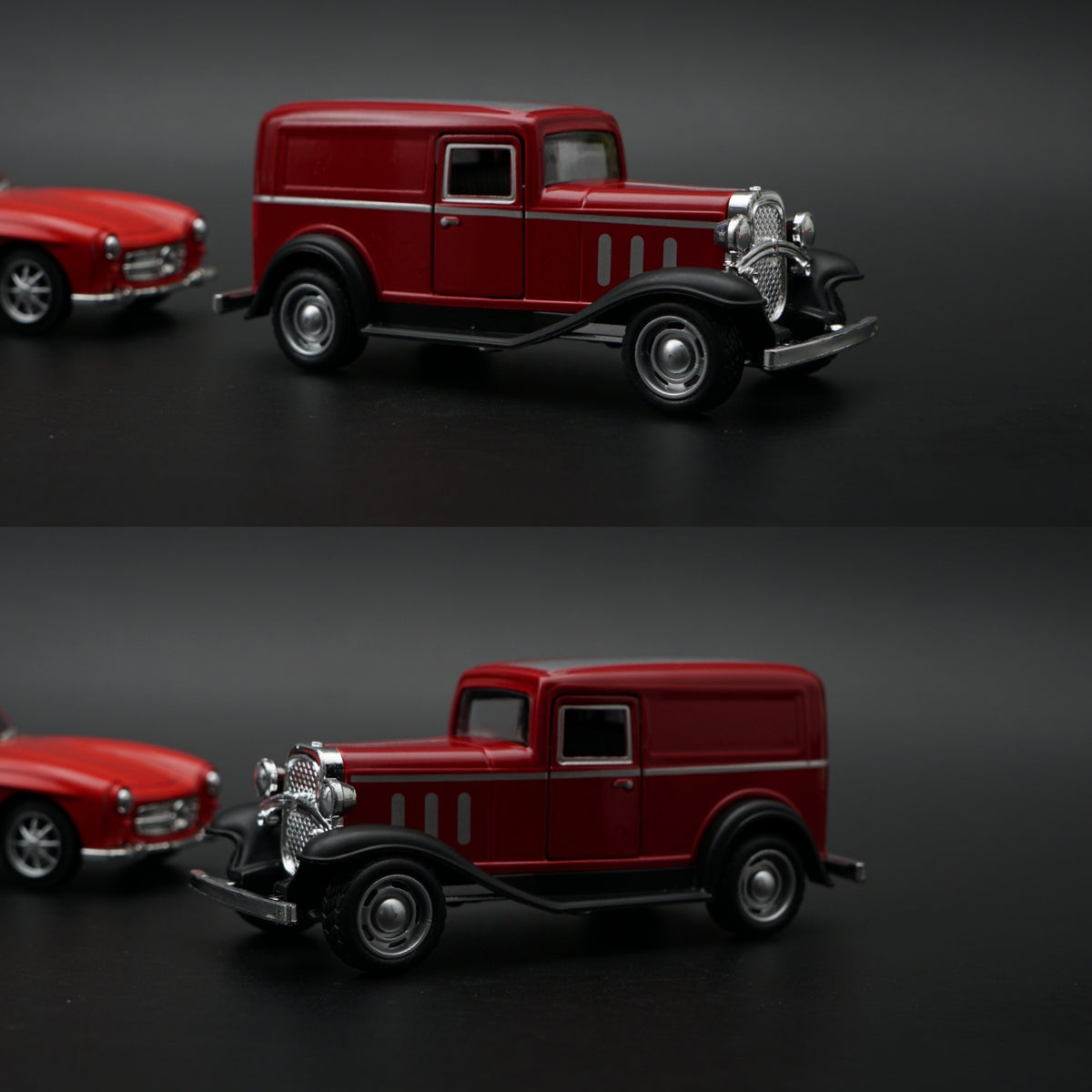 1:43 Diecast 2-Car Set | Mercedes 300SL Red + Ford Model A Panel Van Red -  Kunju Vandi  