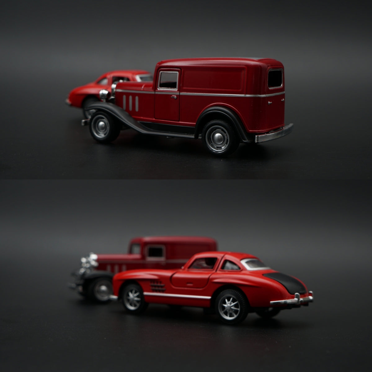 1:43 Diecast 2-Car Set | Mercedes 300SL Red + Ford Model A Panel Van Red -  Kunju Vandi  