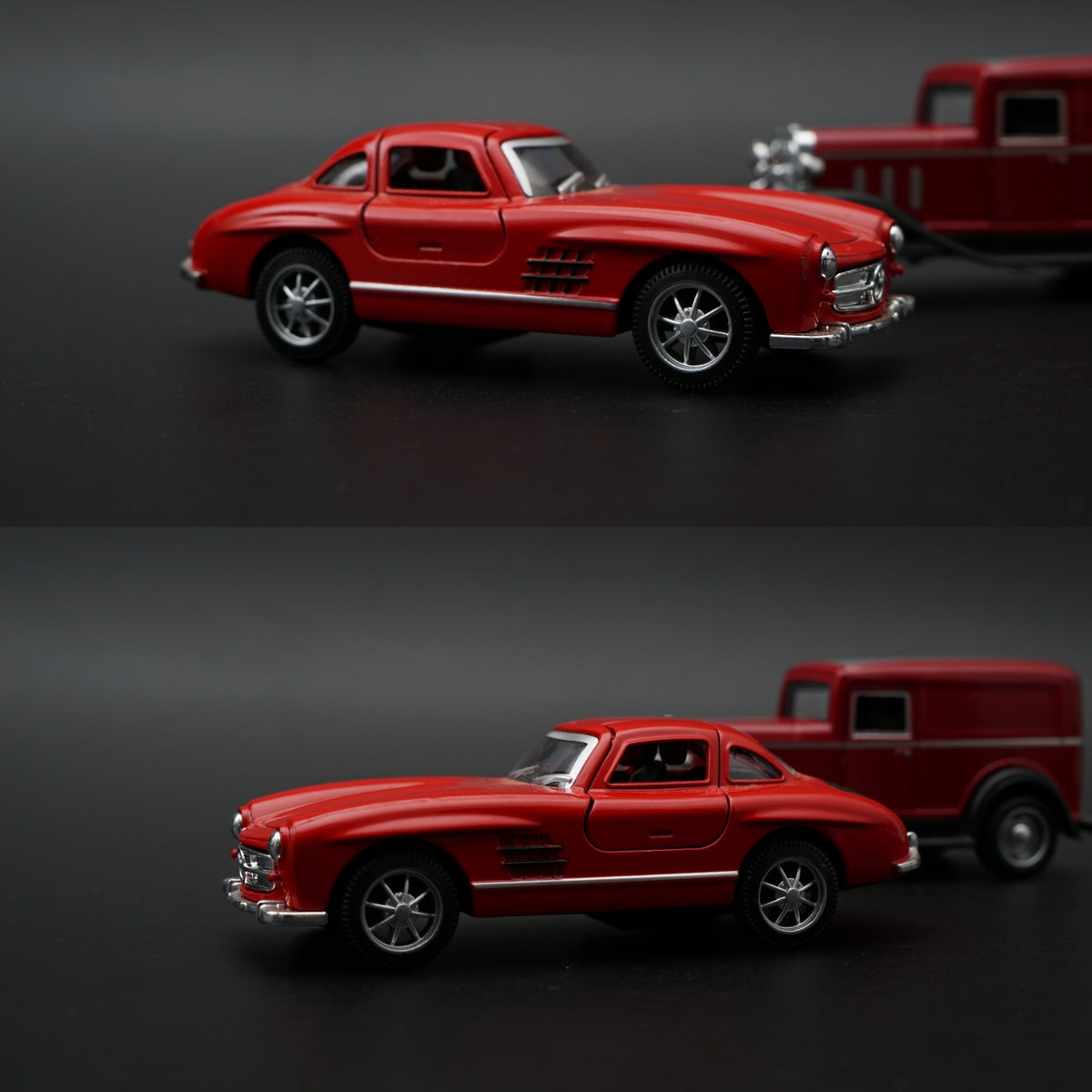 1:43 Diecast 2-Car Set | Mercedes 300SL Red + Ford Model A Panel Van Red -  Kunju Vandi  